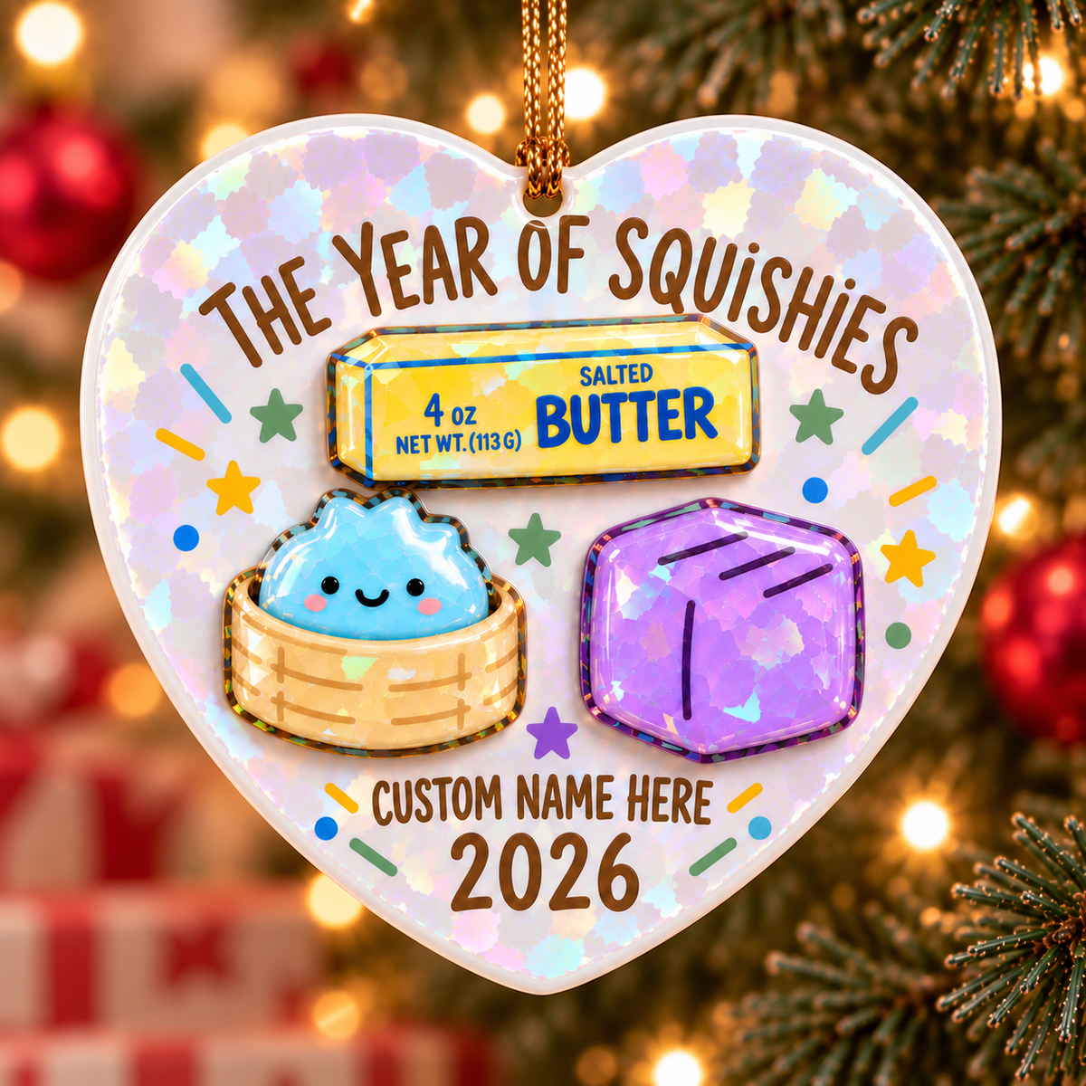Personalized Squishy Ornament 2026, Broken Glass Hologram Christmas Keepsake