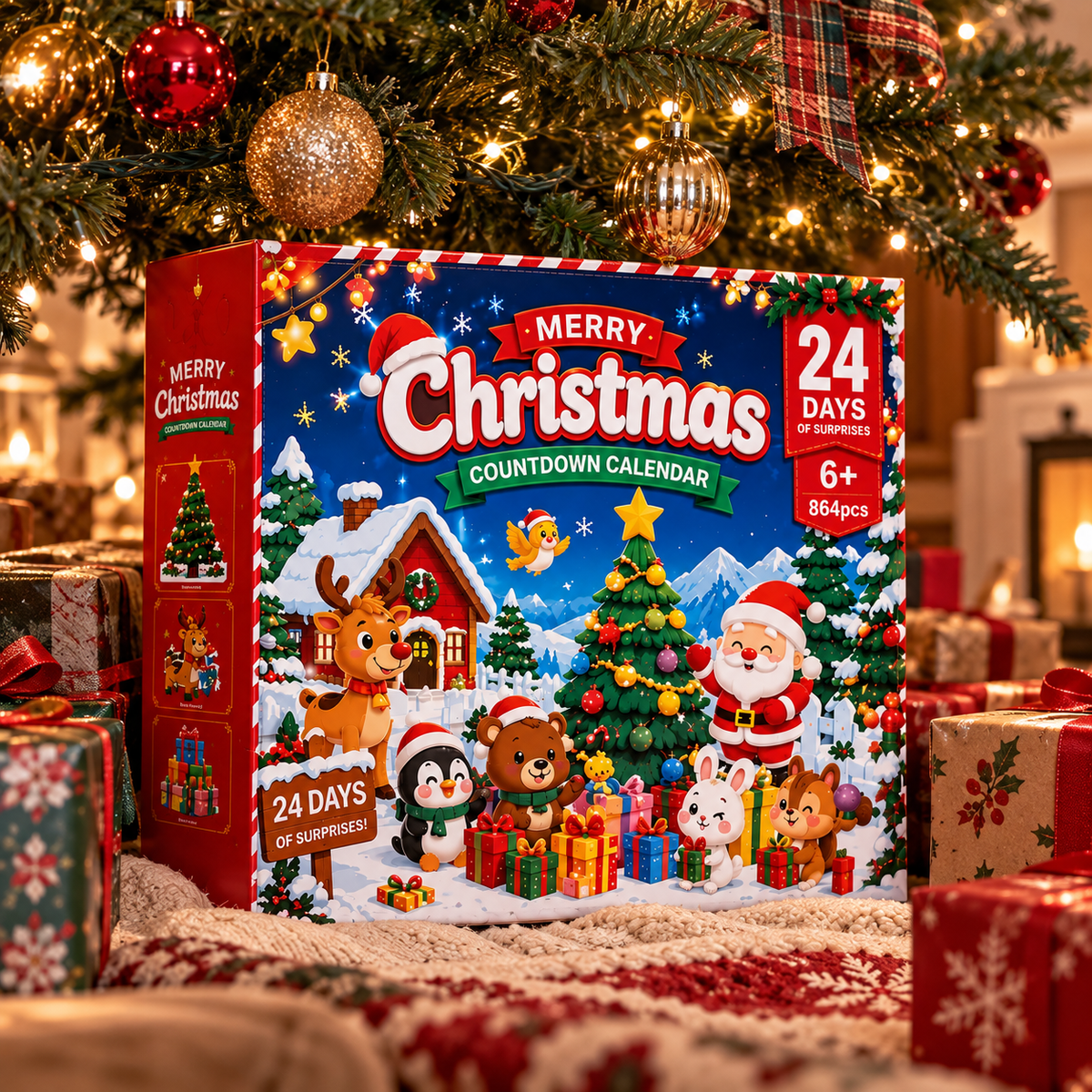 Christmas Building Block Advent Calendar 2026, 864 PCS 24 Day Countdown Building Set, Christmas Tree & Holiday Village Gift for Kids