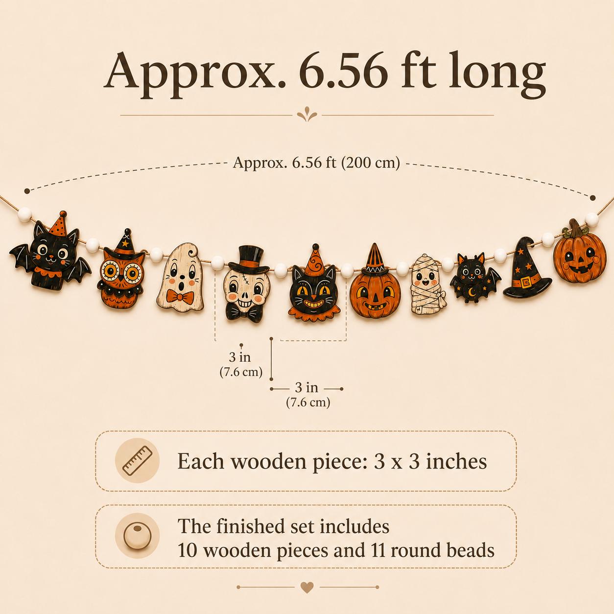 Retro Halloween Faces Wooden Garland, Black Cat Pumpkin Ghost Clown and Scarecrow Banner, Vintage Spooky Mantel and Wall Hanging Home Decor