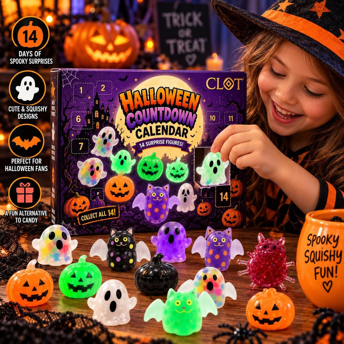 Halloween Countdown Calendar, 14 Spooky Squishy Surprise Toys