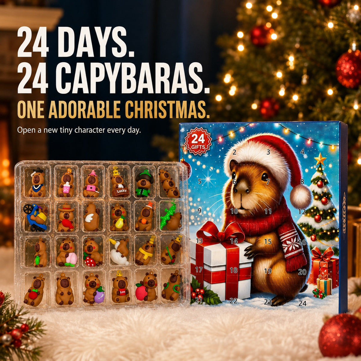 Capybara Advent Calendar 2026, 24 Day Christmas Countdown with Mini Capybara Figures