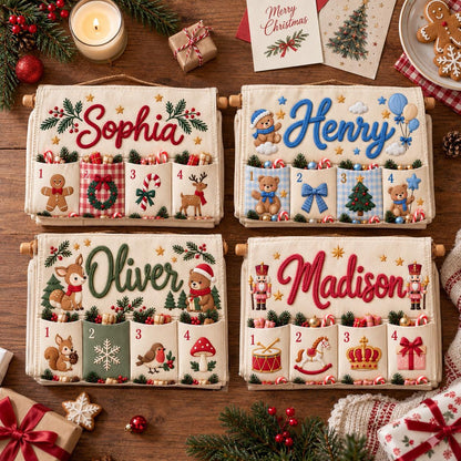 Personalized Christmas Advent Calendar – 24 Fillable Fabric Pockets