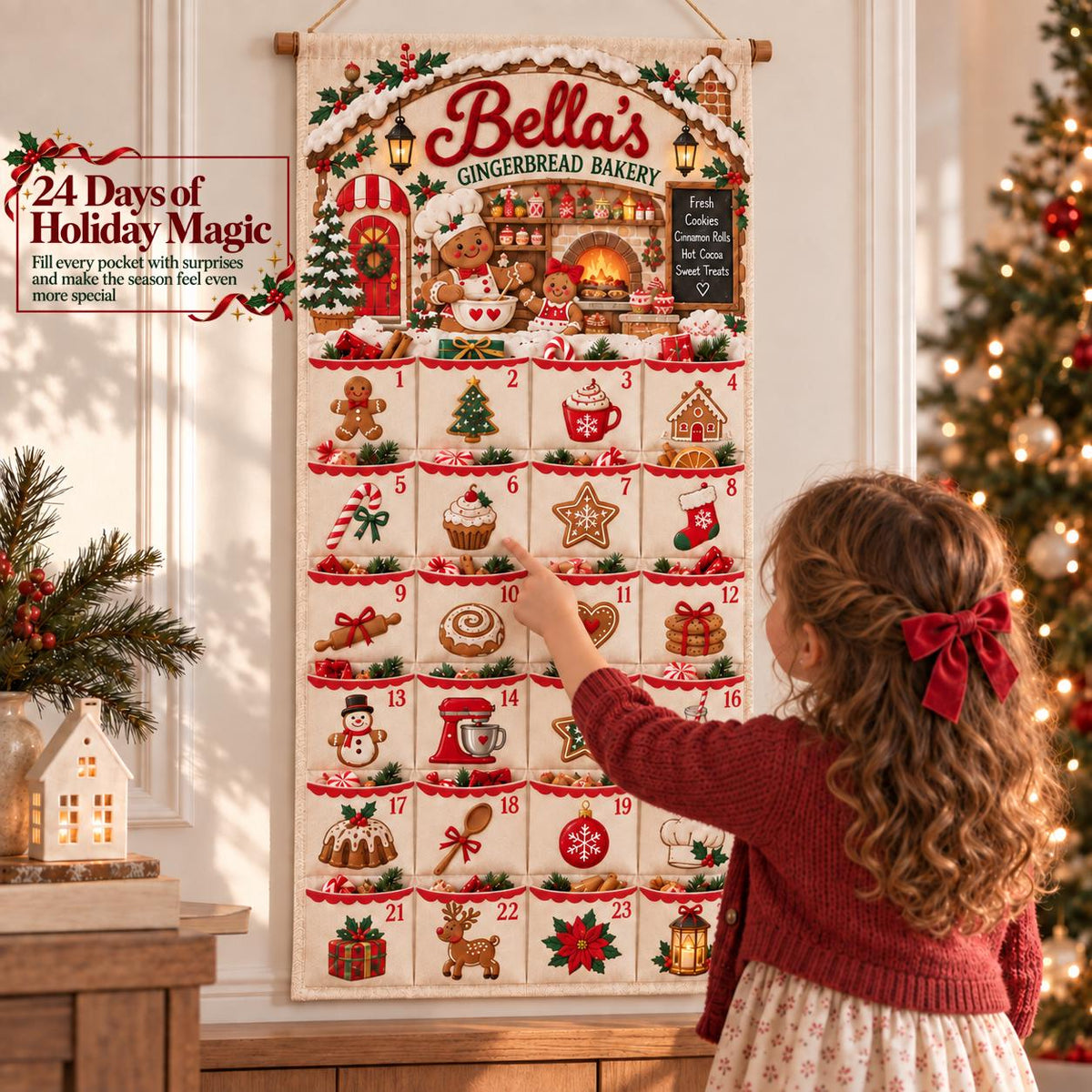 Personalized Christmas Advent Calendar – 24-Pocket Holiday Banner