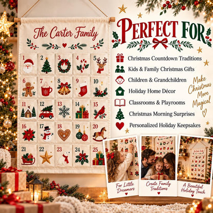 Custom Name Fabric Advent Calendar – 24-Pocket Christmas Wall Decor