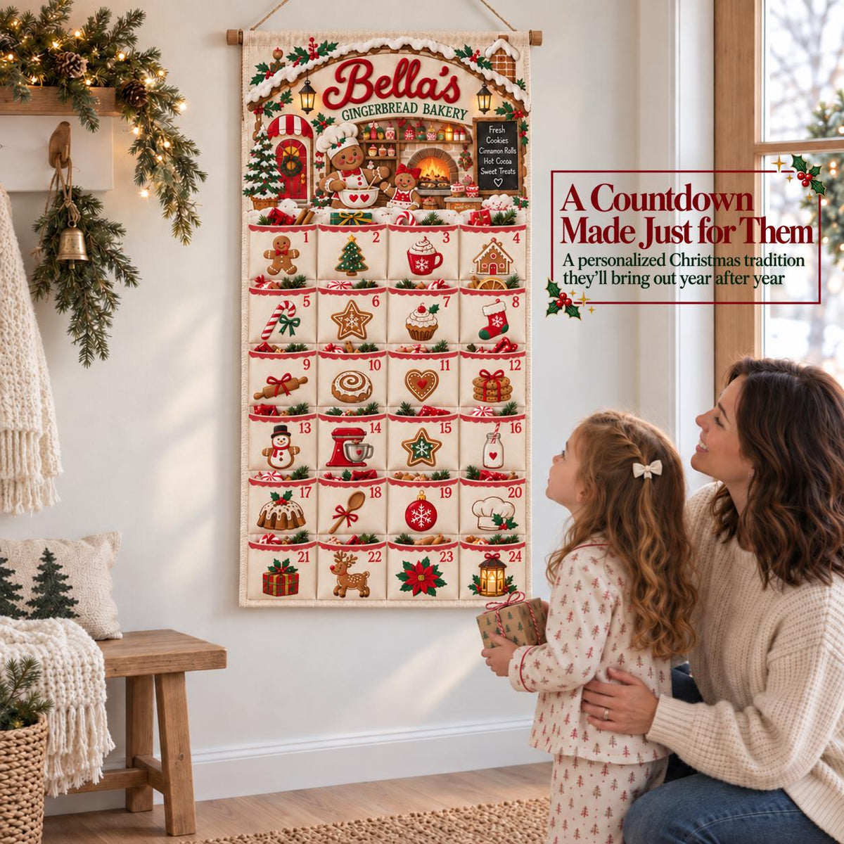 Personalized Christmas Advent Calendar – 24-Pocket Holiday Banner