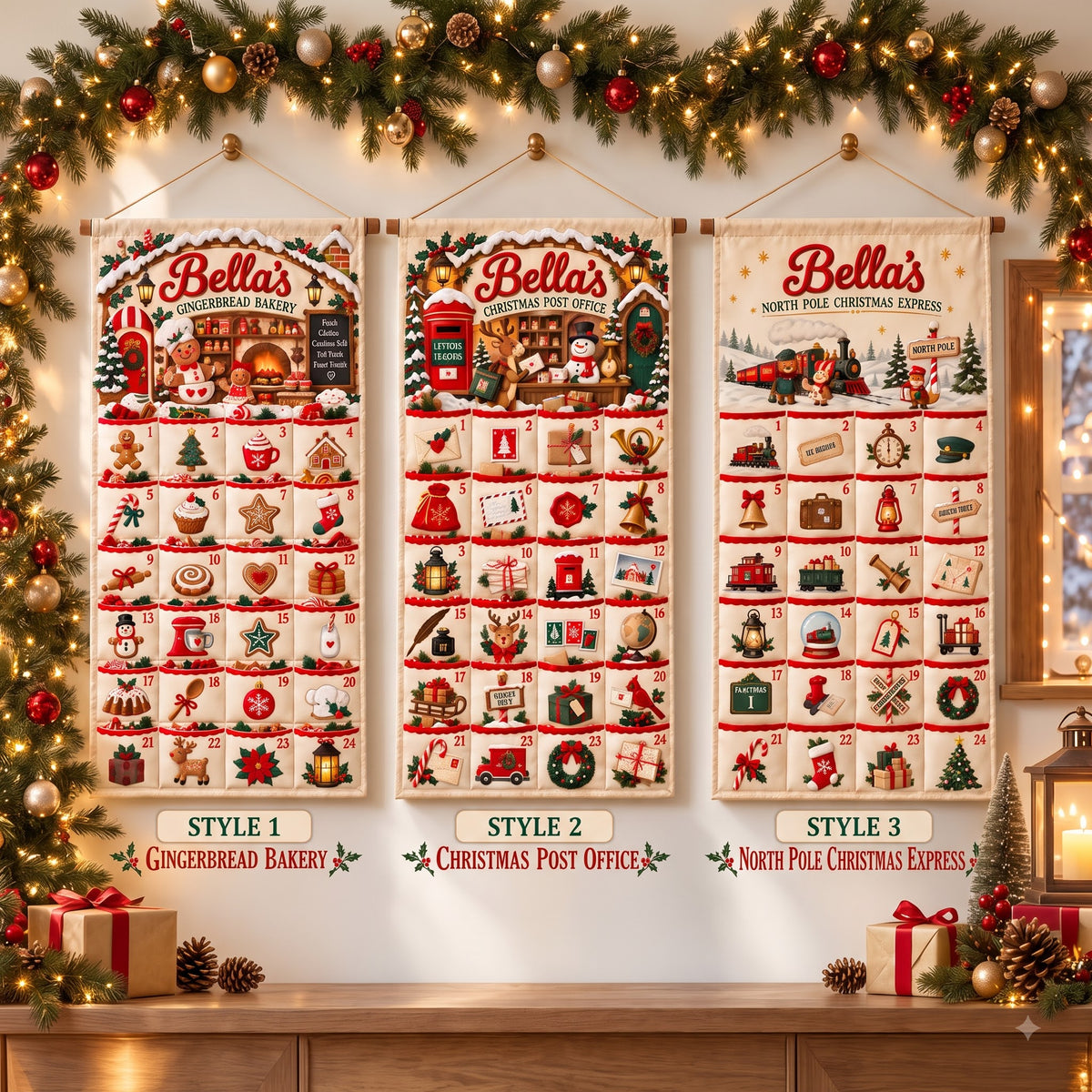Personalized Christmas Advent Calendar – 24-Pocket Holiday Banner