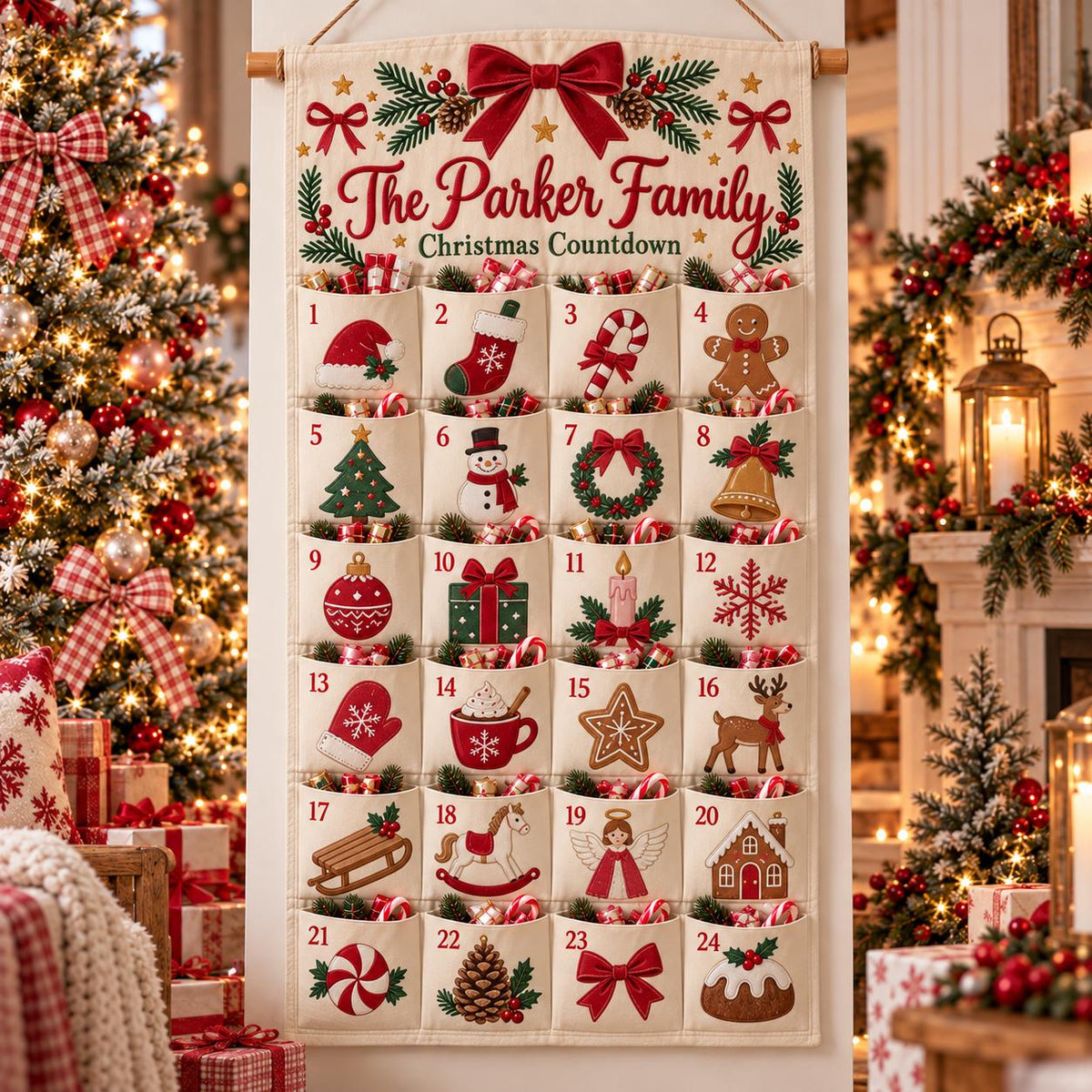 Custom Family Christmas Advent Calendar – 24 Fillable Pockets