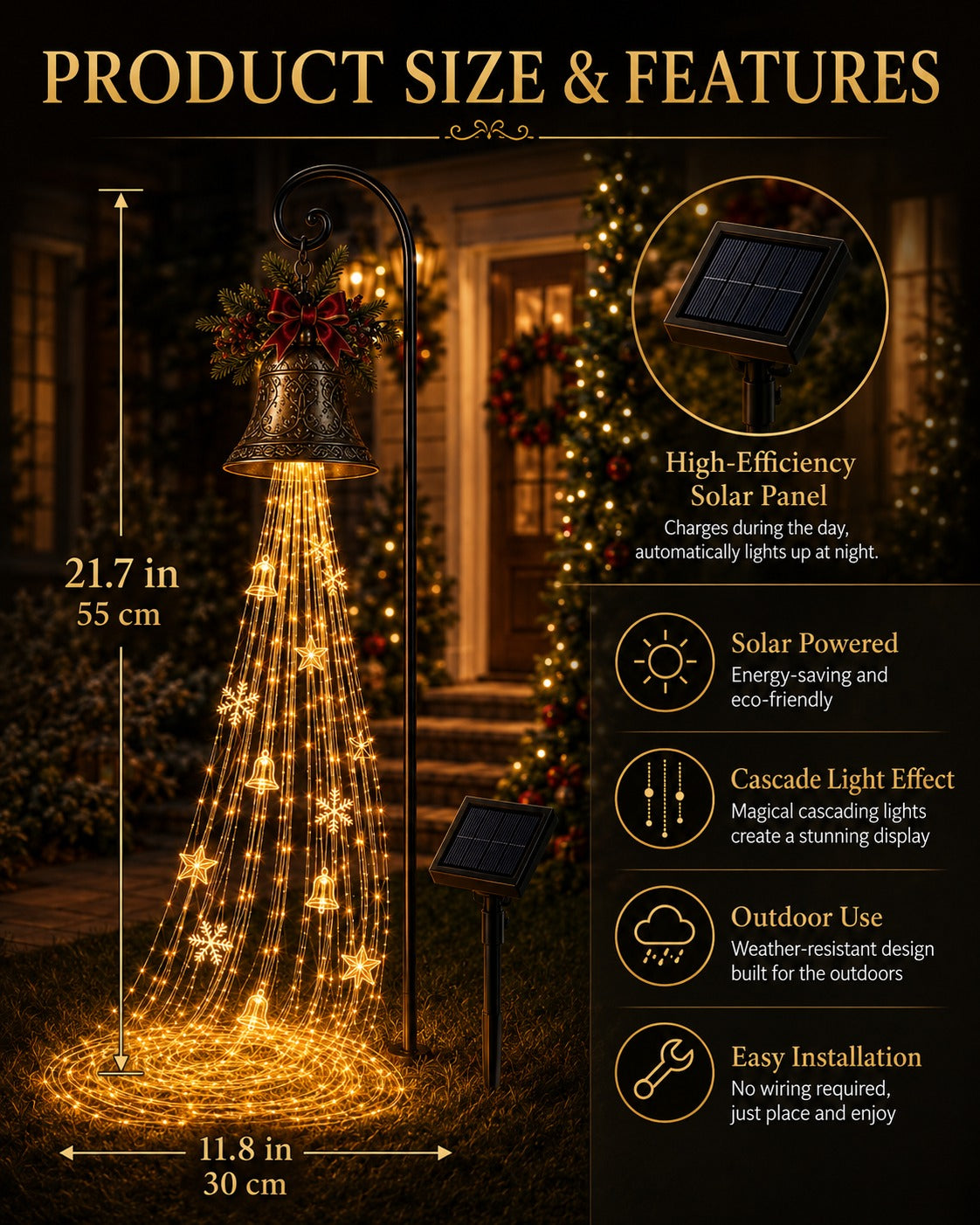 Christmas Bell Solar Cascade Light – Outdoor LED Yard Decoration