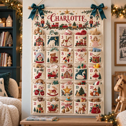 Custom Name Fabric Advent Calendar – 24-Pocket Christmas Wall Decor