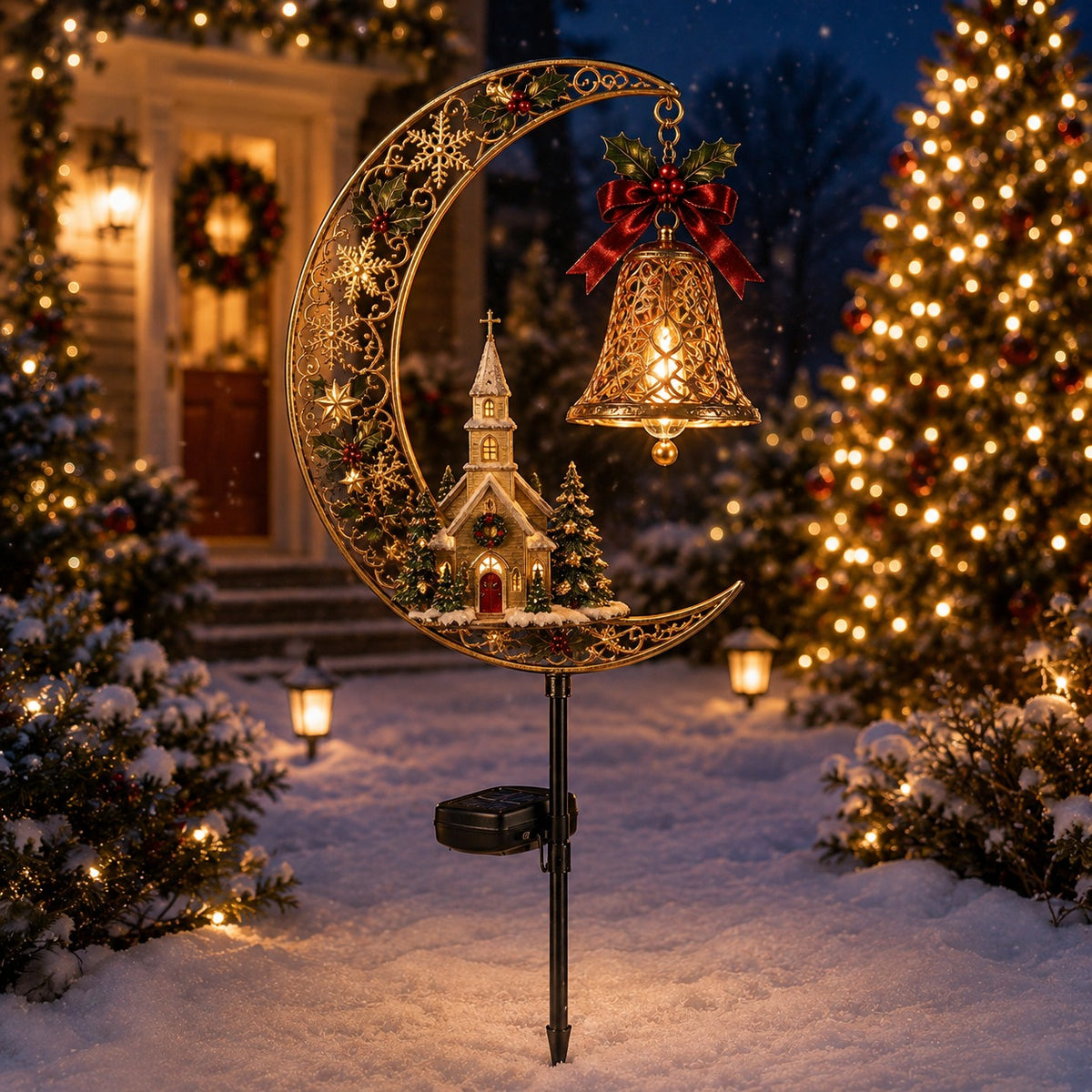 Solar Christmas Crescent Moon Garden Lights – 6 Festive Designs