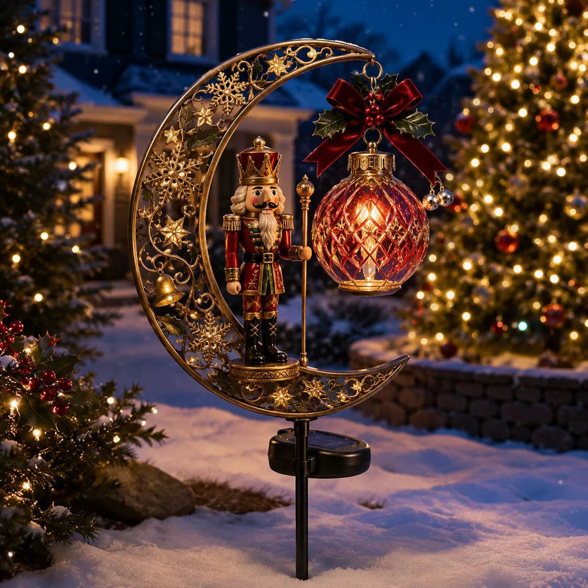 Solar Christmas Crescent Moon Garden Lights – 6 Festive Designs