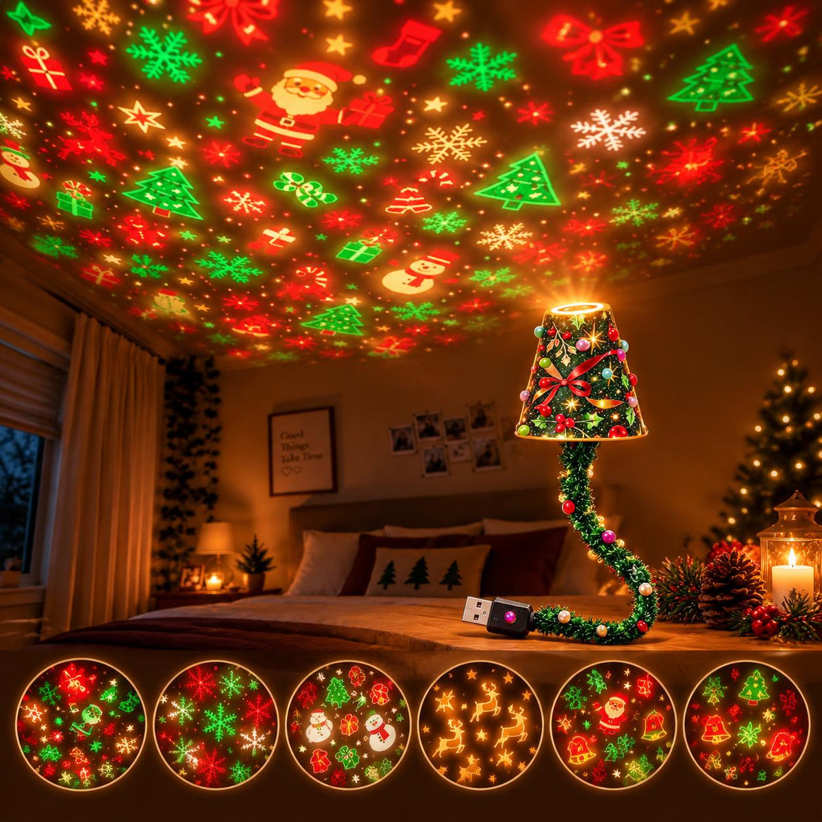 DIY Christmas Tree Projector Lamp – 6-Mode LED Holiday Night Light