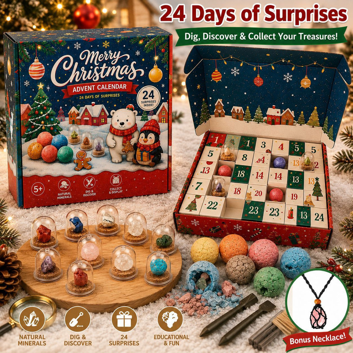Merry Christmas Gemstone Dig Advent Calendar Xmas 24‑day Countdown Box for Adults Party Home Living Room Desk 2026