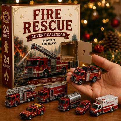 Fire Truck Advent Calendar 2026, 24 Days Fire Rescue Vehicles, Mini Fire Engine Collectibles
