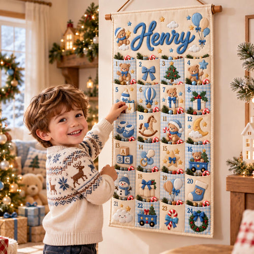 Personalized Christmas Advent Calendar – 24 Fillable Fabric Pockets