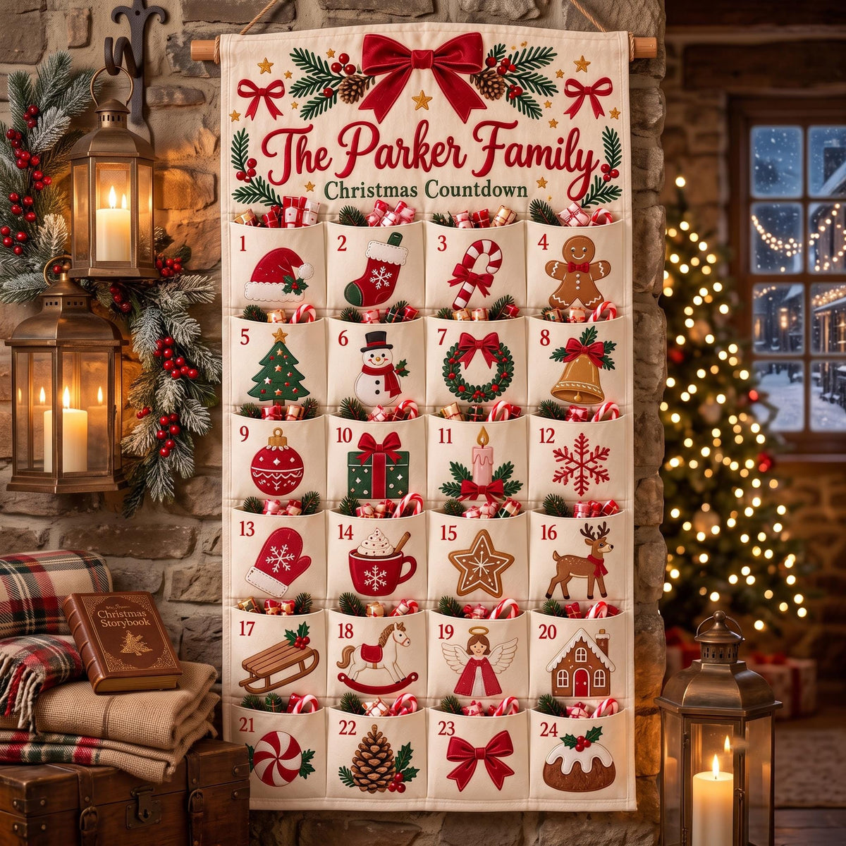 Custom Family Christmas Advent Calendar – 24 Fillable Pockets