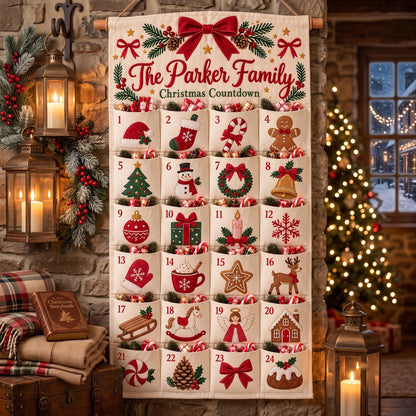 Custom Family Christmas Advent Calendar – 24 Fillable Pockets