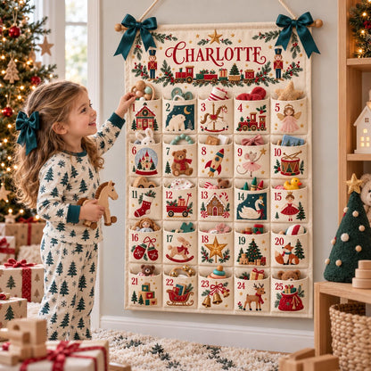 Custom Name Fabric Advent Calendar – 24-Pocket Christmas Wall Decor