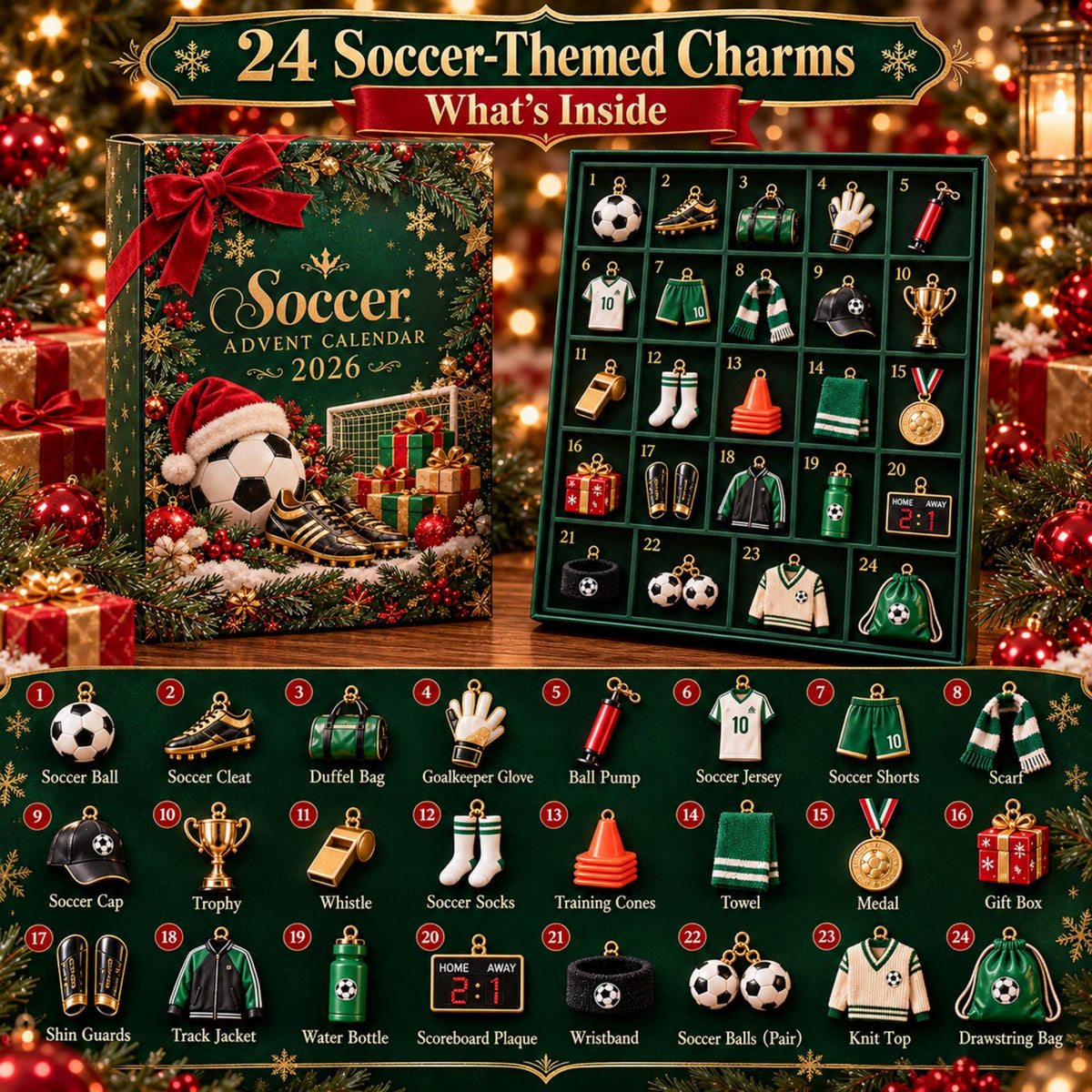 Soccer Advent Calendar 2026 – 24 Football Christmas Ornaments