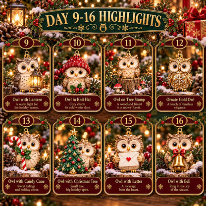 2026 Christmas Owl Advent Calendar – 24 Woodland Owl Ornaments