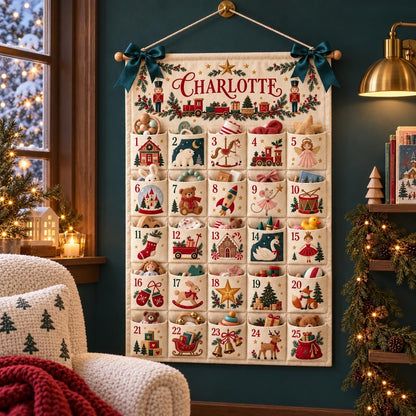 Custom Name Fabric Advent Calendar – 24-Pocket Christmas Wall Decor
