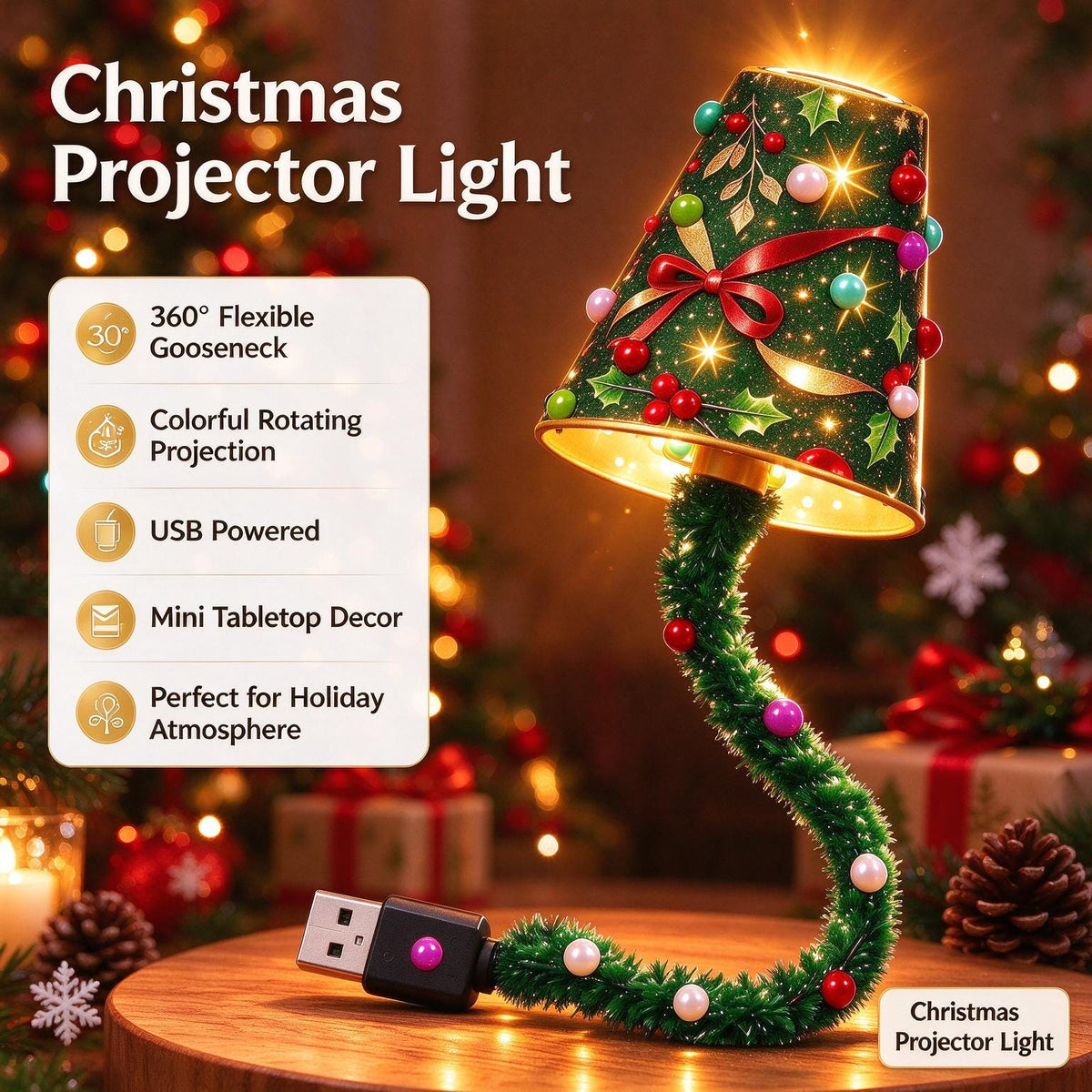 DIY Christmas Tree Projector Lamp – 6-Mode LED Holiday Night Light