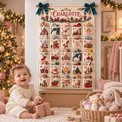 Custom Name Fabric Advent Calendar – 24-Pocket Christmas Wall Decor