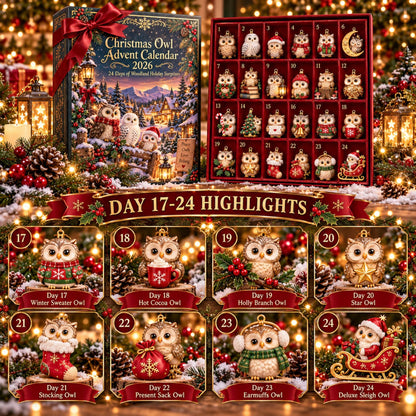 2026 Christmas Owl Advent Calendar – 24 Woodland Owl Ornaments
