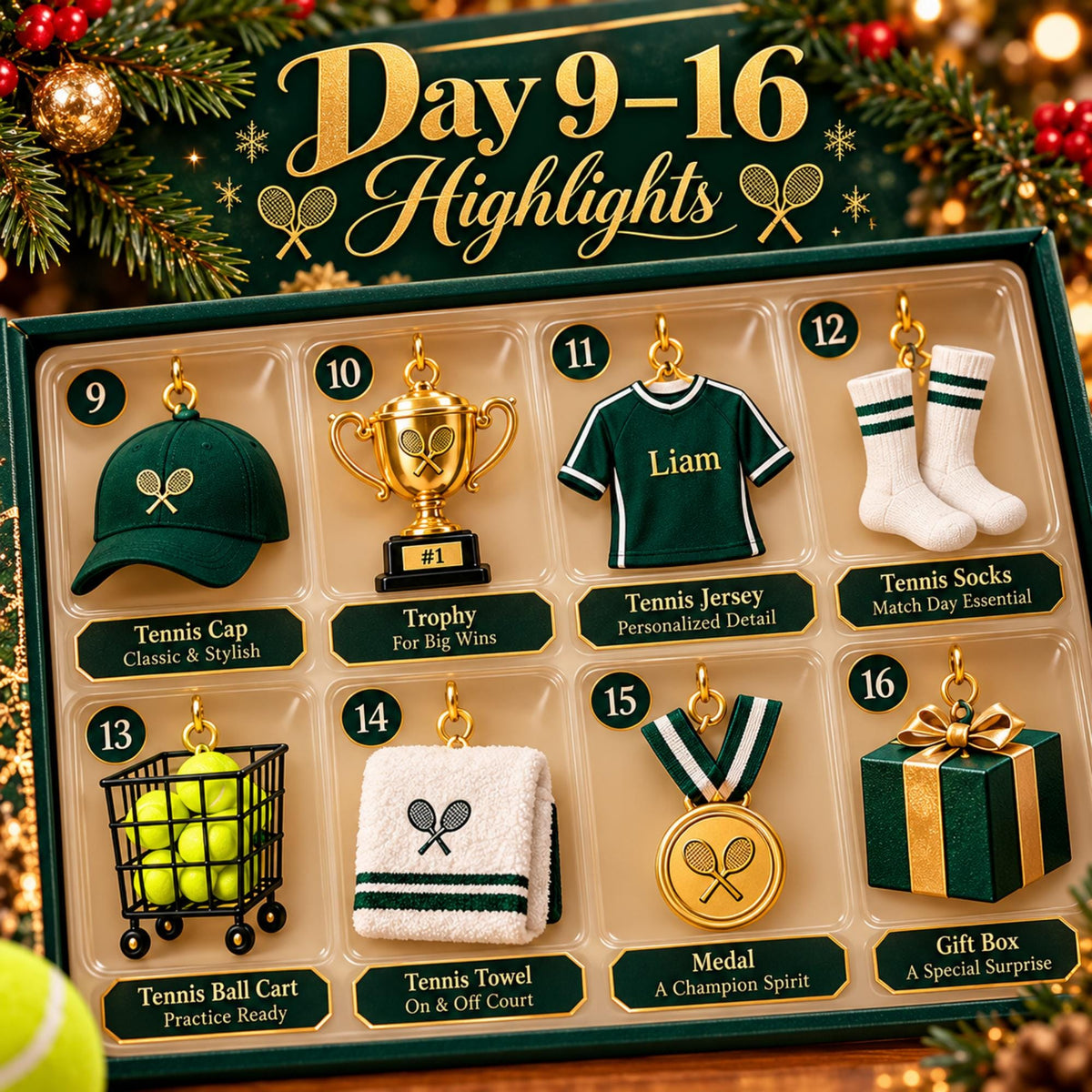 Tennis Advent Calendar 2026 – 24 Tennis-Themed Christmas Ornaments