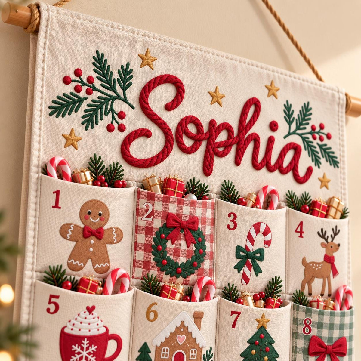 Personalized Christmas Advent Calendar – 24 Fillable Fabric Pockets