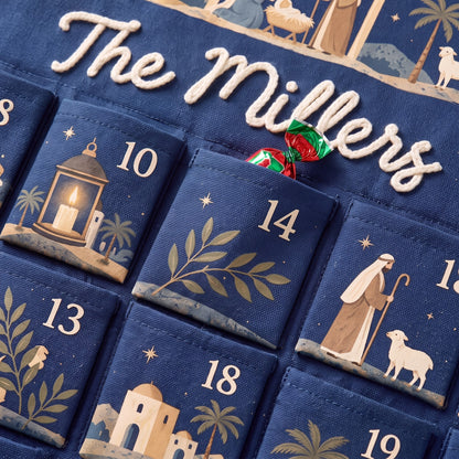 Personalized Nativity Advent Calendar – 24-Pocket Christmas Hanging
