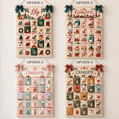 Custom Name Fabric Advent Calendar – 24-Pocket Christmas Wall Decor