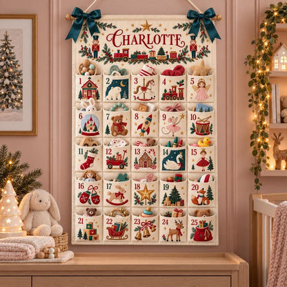 Custom Name Fabric Advent Calendar – 24-Pocket Christmas Wall Decor
