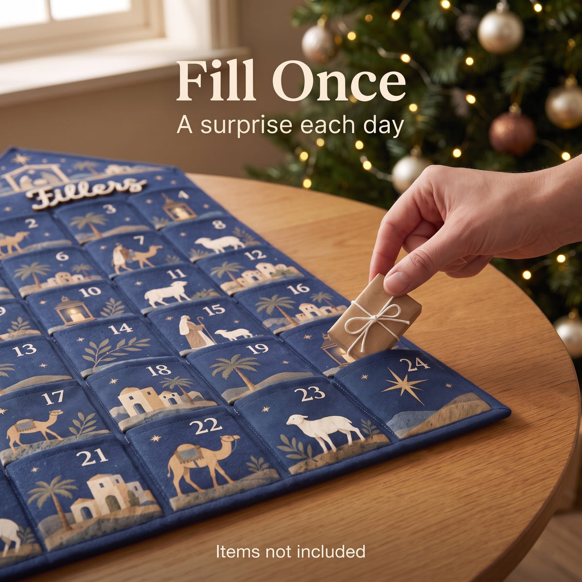 Personalized Nativity Advent Calendar – 24-Pocket Christmas Hanging