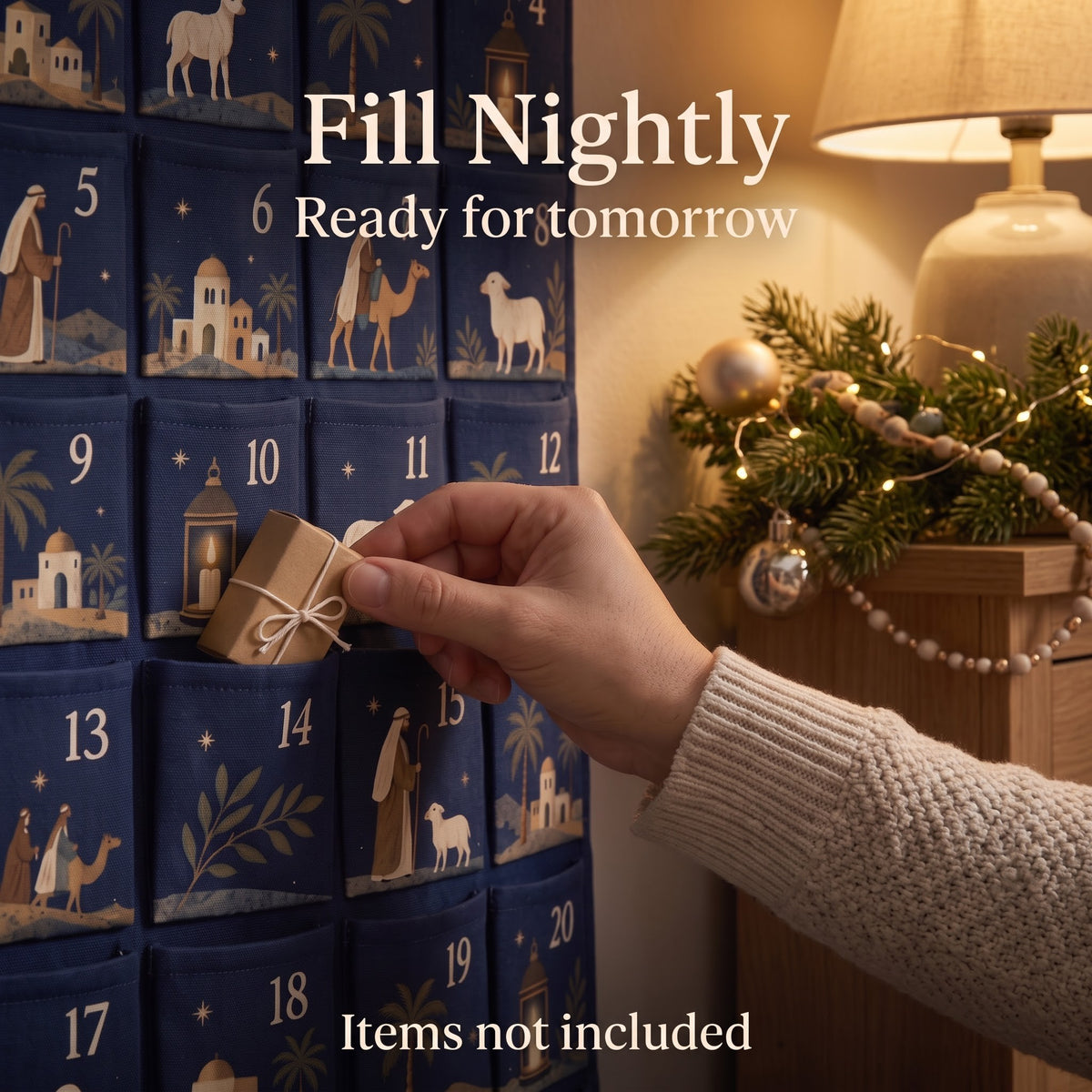 Personalized Nativity Advent Calendar – 24-Pocket Christmas Hanging