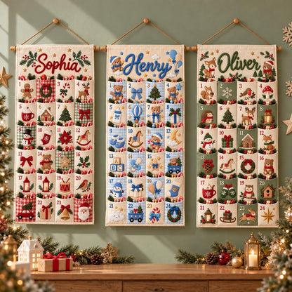 Personalized Christmas Advent Calendar – 24 Fillable Fabric Pockets