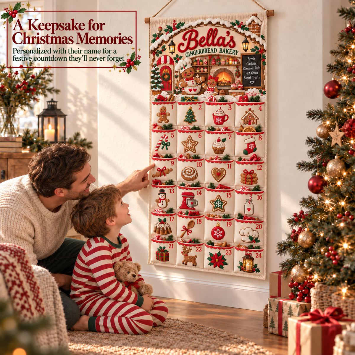 Personalized Christmas Advent Calendar – 24-Pocket Holiday Banner