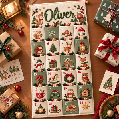 Personalized Christmas Advent Calendar – 24 Fillable Fabric Pockets