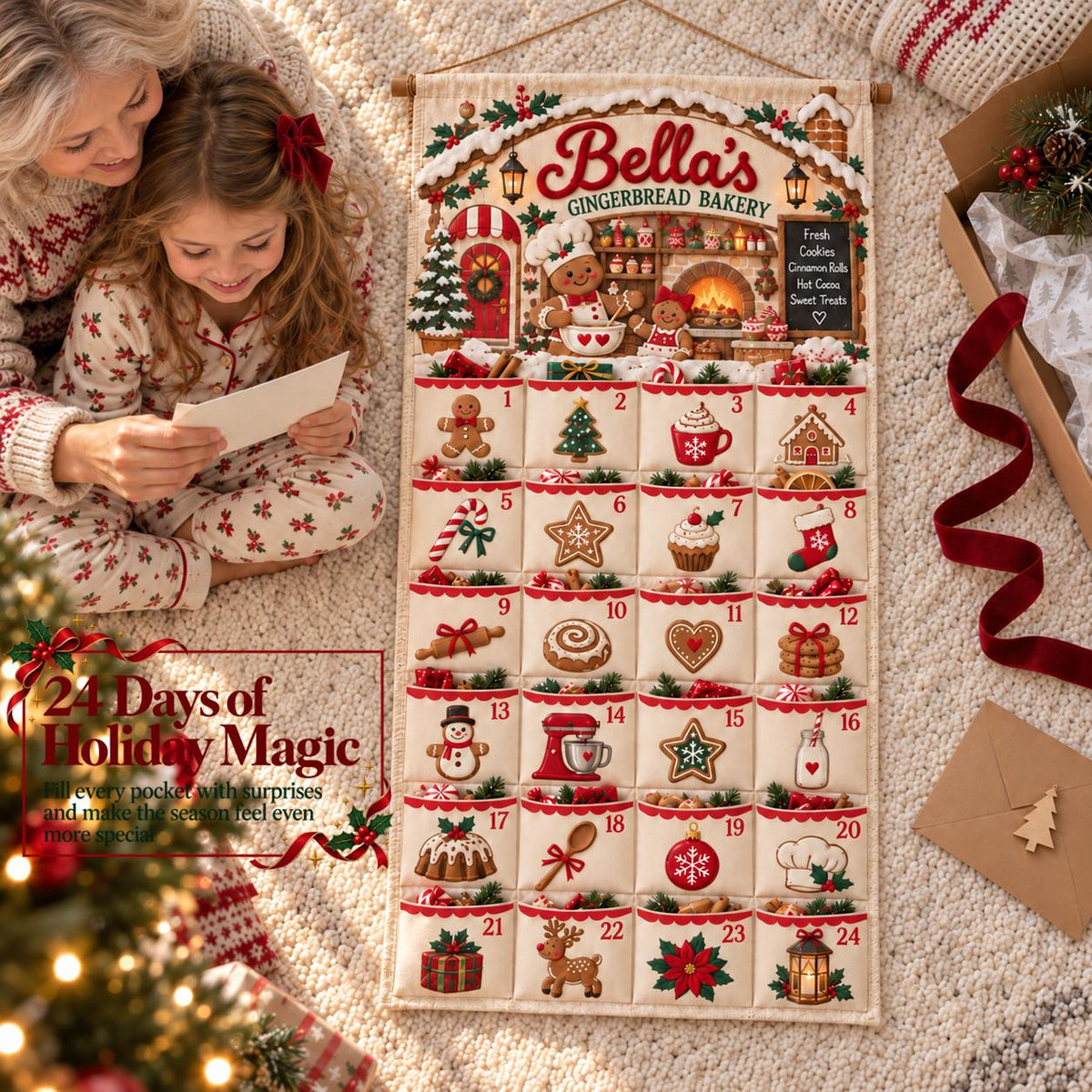 Personalized Christmas Advent Calendar – 24-Pocket Holiday Banner