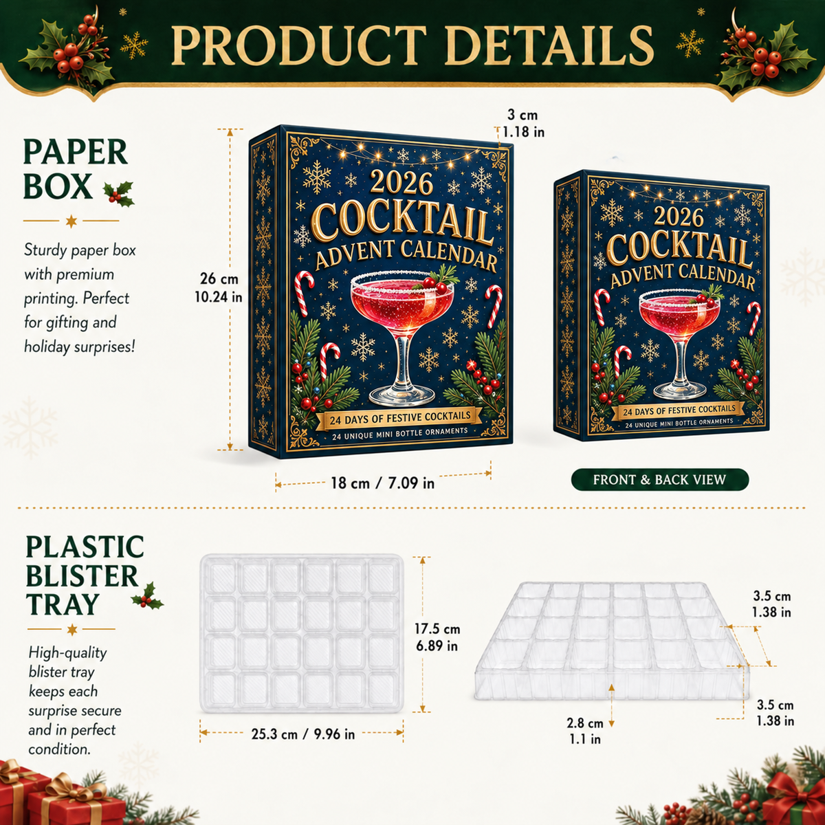 Cocktail Advent Calendar 2026 – 24 Mini Bottle Christmas Ornaments