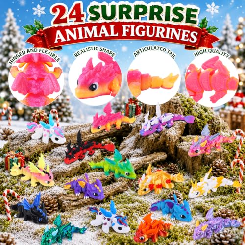 2026 Christmas Advent Calendar with Mini 3D Printed Dragon Animals