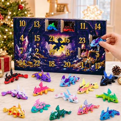 2026 Christmas Advent Calendar with Mini 3D Printed Dragon Animals