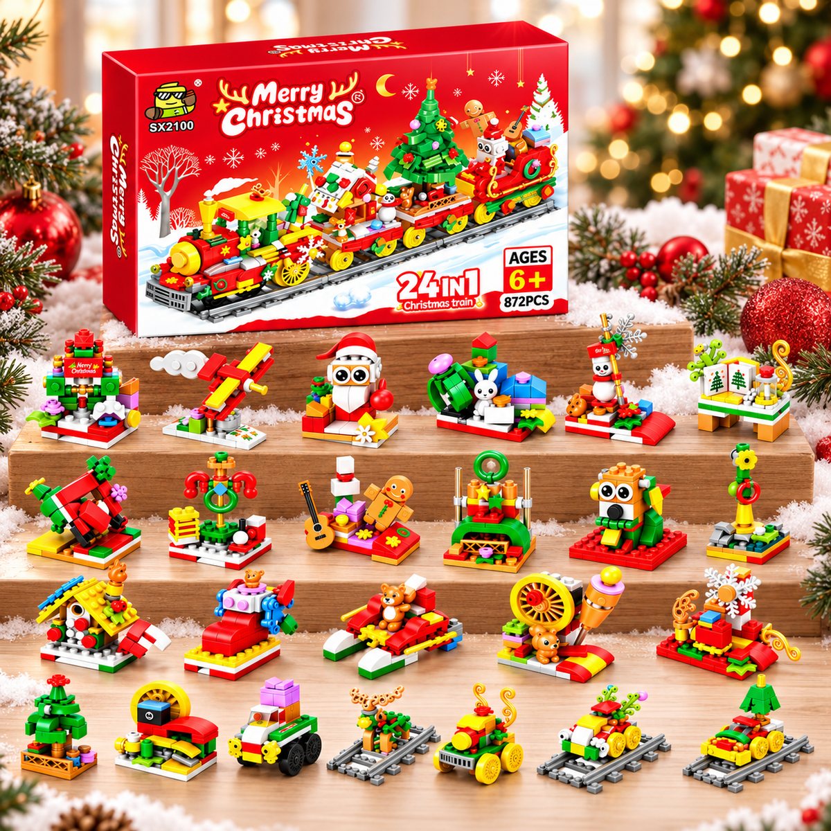 Christmas Train Building Blocks – 24-in-1 Holiday Countdown Set