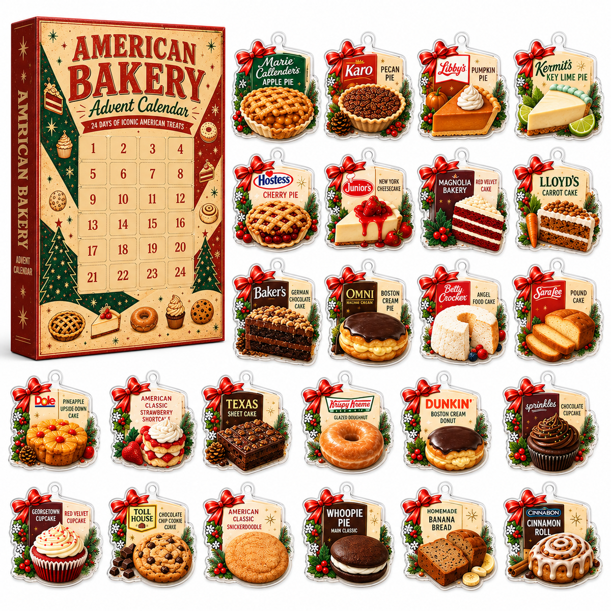 Bakery Advent Calendar 2026, 24 Christmas Dessert Ornaments