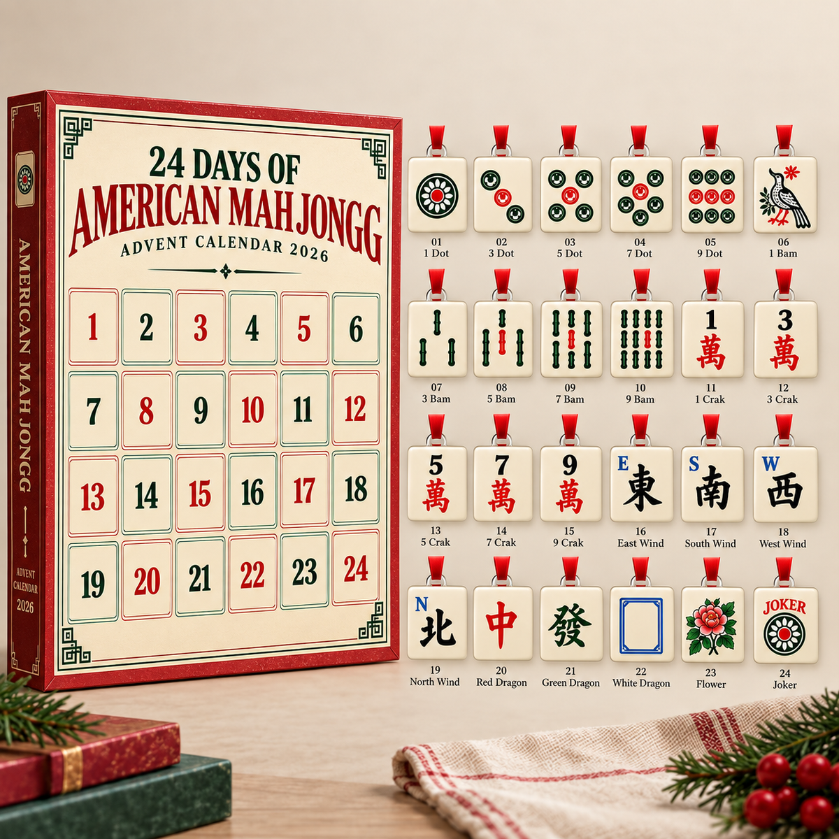 American Mah Jongg Advent Calendar 2026, 24 Day Mahjong Christmas Countdown
