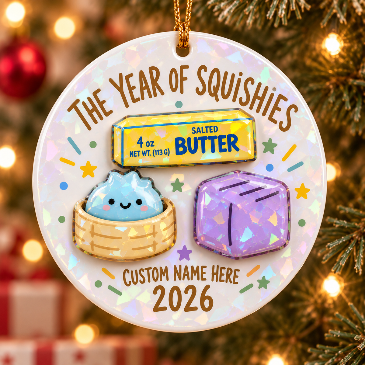 Personalized Squishy Ornament 2026, Broken Glass Hologram Christmas Keepsake