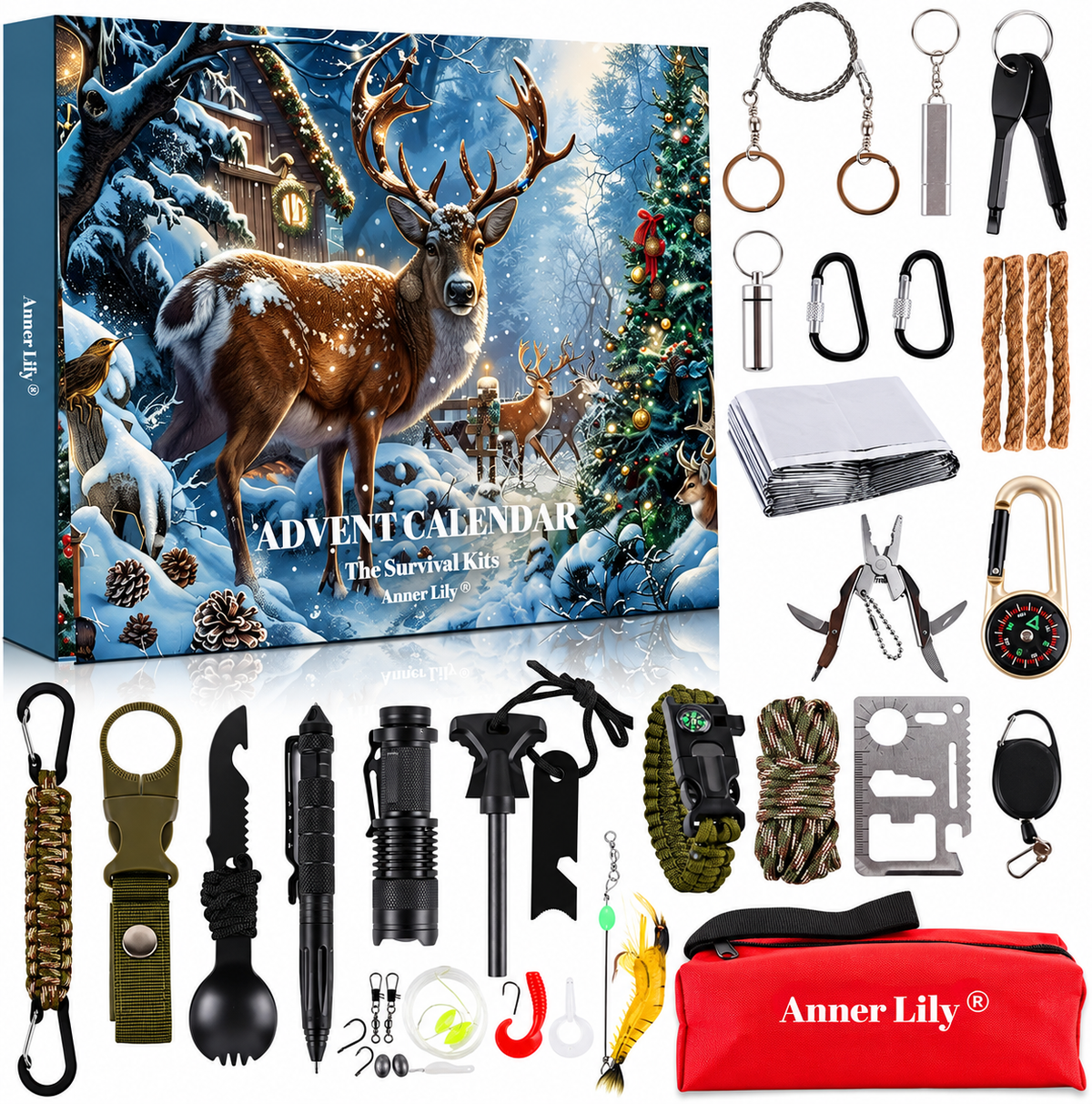 Survival Advent Calendar 2026, 24 Day Survival Kit Christmas Countdown, Camping Outdoor Tools Gift for Men Dad