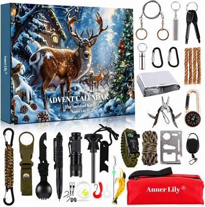 Survival Advent Calendar 2026, 24 Day Survival Kit Christmas Countdown, Camping Outdoor Tools Gift for Men Dad