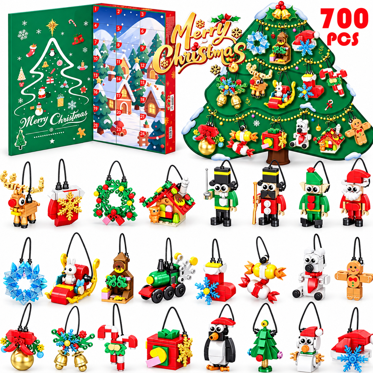 Christmas Building Block Advent Calendar 2026, 24 Days Mini Brick Ornament Set
