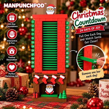 MANPUNCHPOD™ Santa Christmas Countdown Advent Calendar – 24-Day Interactive Fireplace Countdown Decoration